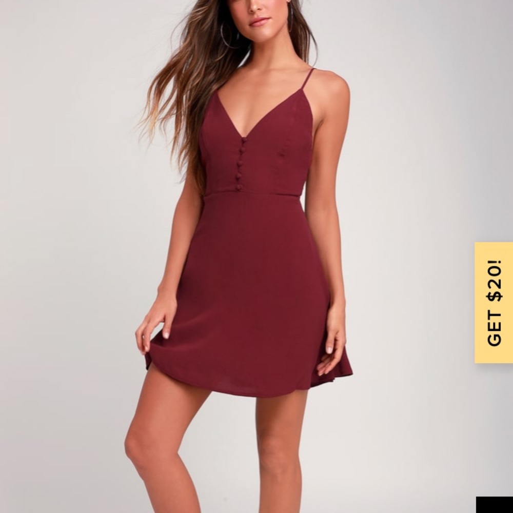 Burgundy button front skater dress